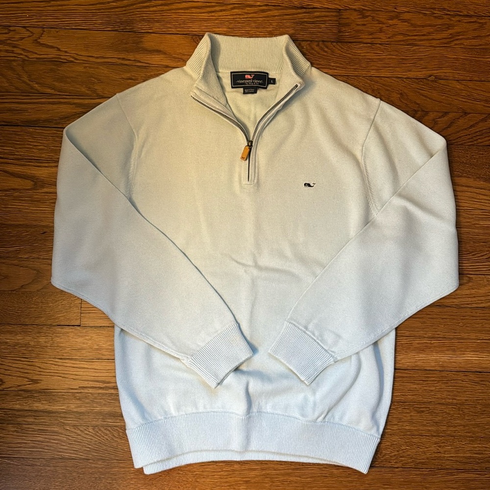 Baby-blue Quarter Zip Cotton Sweater